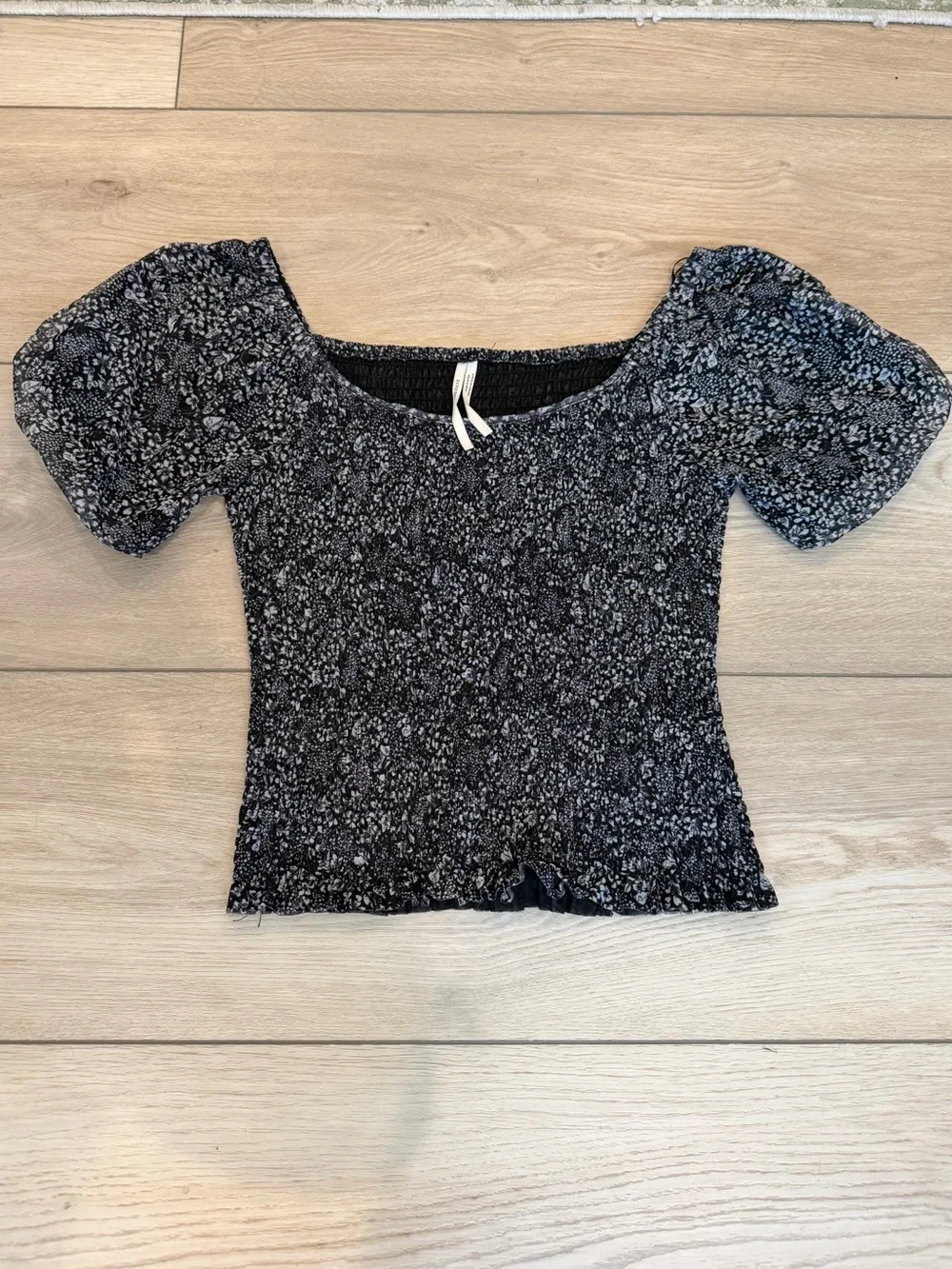 Anthropologie Aurelia Black and White Smocked Puff Sleeve Top